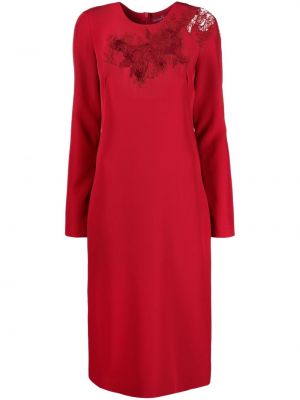 Nėriniuotas gėlėtas midi suknele Ermanno Scervino raudona