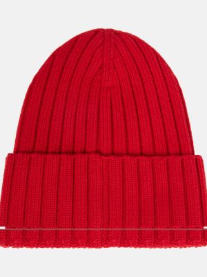 Vlnená pletená vlnená čiapka Moncler červená