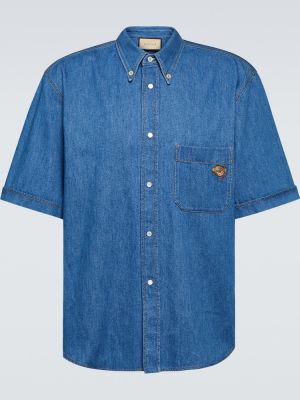 Bavlněná košile s výšivkou Gucci modrá