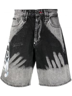 Kratke traper hlače s printom Philipp Plein siva