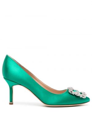 Полуотворени обувки с кристали Manolo Blahnik зелено
