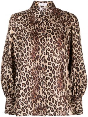 Копринена риза с принт с леопардов принт Alberto Biani кафяво