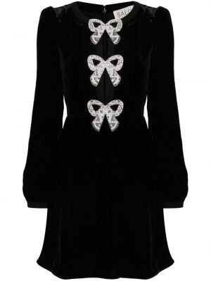 Aksamitna sukienka koktajlowa z kokardką Saloni czarna