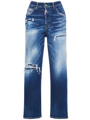 Jeansy sznurowane z przetarciami koronkowe Dsquared2 niebieskie