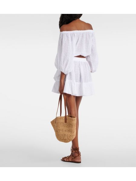 Mini falda con bordado de algodón Poupette St Barth blanco