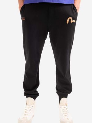 Bavlněné sportovní kalhoty s aplikacemi Evisu černé