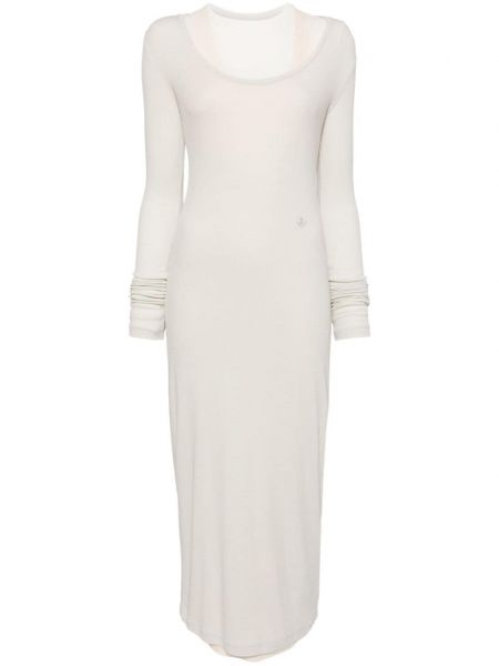 Βαμβακερή ίσιο φόρεμα με κέντημα Jil Sander λευκό