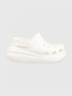 Pantofle Crocs Classic Crush Clog dámské, bílá barva, na platformě