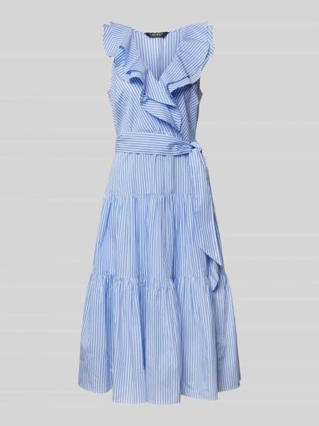 Sukienka midi bawełniana z falbankami Lauren Ralph Lauren niebieska