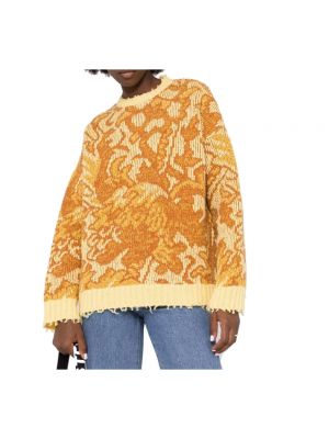 Dzianinowy sweter z okrągłym dekoltem Etro pomarańczowy
