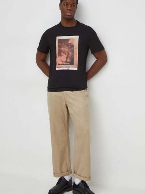 Koszulka bawełniana z nadrukiem Calvin Klein czarna