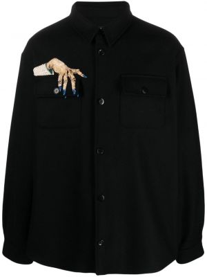 Μάλλινο πουκάμισο με κέντημα Undercover μαύρο