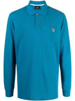 Medvilninis siuvinėtas polo marškinėliai Ps Paul Smith mėlyna
