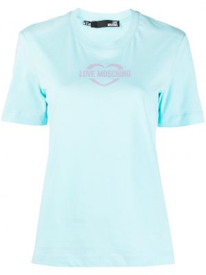 Тениска с принт със сърца Love Moschino синьо