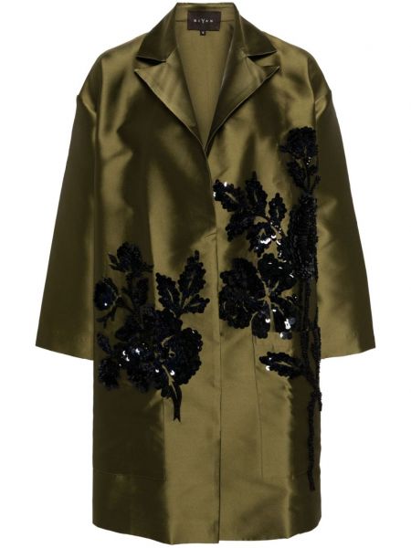 Palton din satin cu model floral Biyan verde