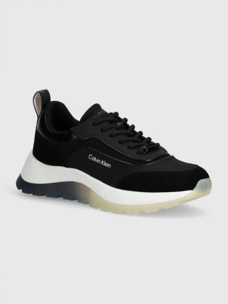 Czarne sneakersy sznurowane z siateczką koronkowe Calvin Klein