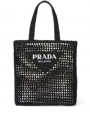 Плетени шопинг чанта Prada черно