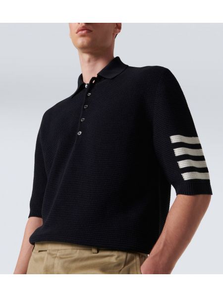 Polo di lino di cotone Thom Browne blu