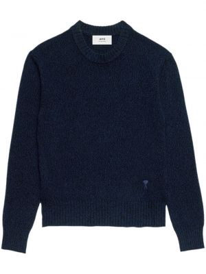Кашмирен пуловер бродиран Ami Paris синьо