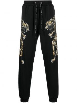 Pantaloni din bumbac cu imagine cu model leopard Roberto Cavalli negru
