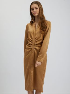 Semišové pouzdrové šaty Orsay hnědé
