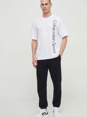 Koszulka bawełniana z nadrukiem Calvin Klein Performance biała