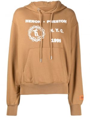 Pamučna hoodie s kapuljačom s printom Heron Preston smeđa