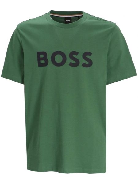 Bavlněné tričko s potiskem Boss zelené