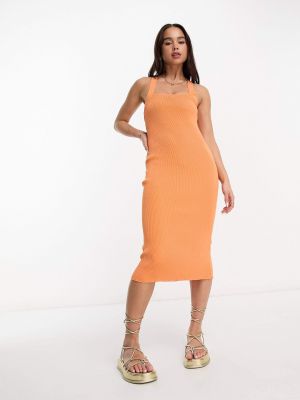 Трикотажное длинное платье Monki оранжевое