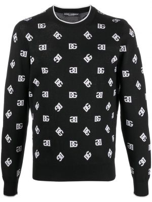 Žakárový hedvábný vlněný svetr Dolce & Gabbana černý