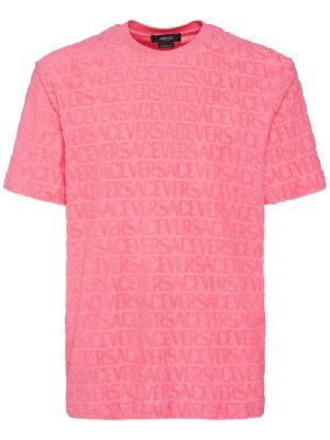 Памучна тениска от джърси Versace розово