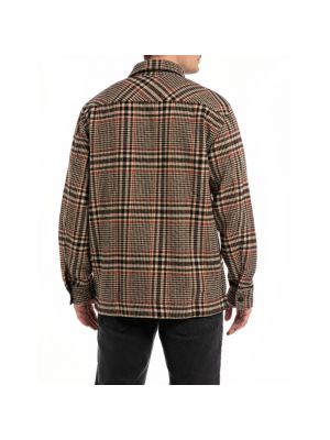 Camisa de lana con estampado Replay marrón