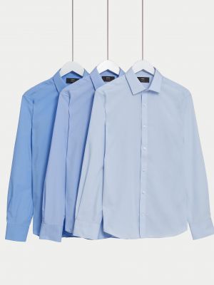 Хлопковая рубашка с длинным рукавом Marks & Spencer синяя