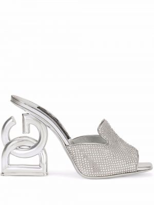 Papuci tip mules cu toc Dolce & Gabbana argintiu