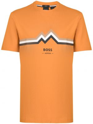 Тениска с принт с кръгло деколте Boss оранжево
