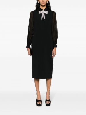 Krepové křišťálové midi šaty s mašlí Elie Saab černé