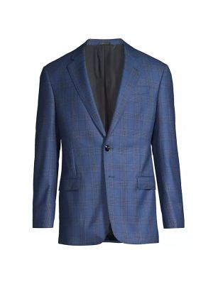 Клетчатое кашемировое шерстяное пальто Giorgio Armani синее