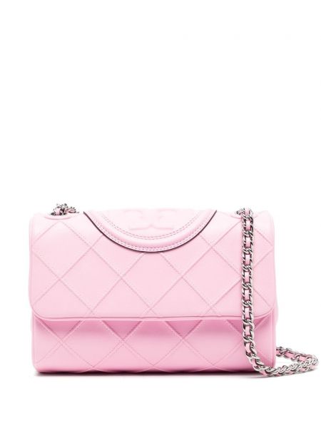 Deri mini çanta Tory Burch pembe