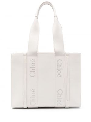 Кожени шопинг чанта Chloé бяло