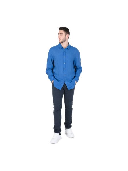 Camisa de lino Hugo Boss azul