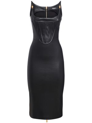 Robe mi-longue en cuir Versace noir