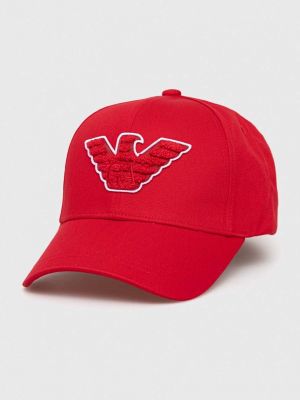 Памучна шапка с козирки с апликация Emporio Armani Underwear червено