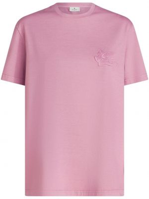 Kokvilnas t-krekls ar izšuvumiem Etro rozā