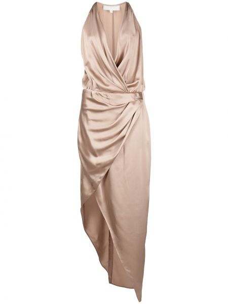Асиметрична копринена коктейлна рокля Michelle Mason кафяво