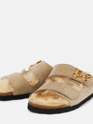 Sandale s krznom od brušene kože Palm Angels bež
