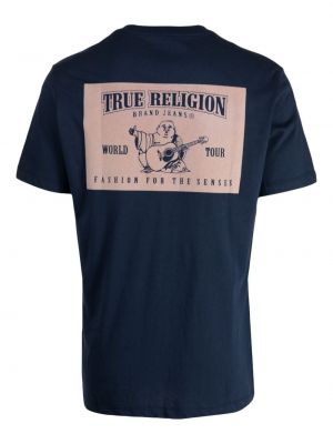 Koszulka bawełniana z nadrukiem True Religion niebieska