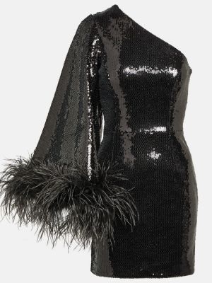Mini robe à paillettes à plumes asymétrique Rebecca Vallance noir