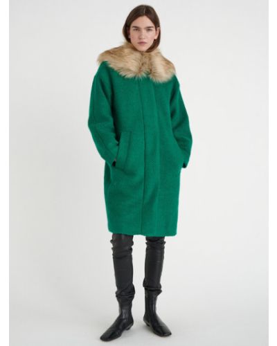 Laza szabású gyapjú téli kabát Inwear zöld