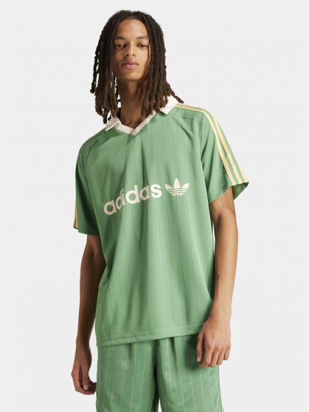 Тениска с копчета на райета Adidas зелено
