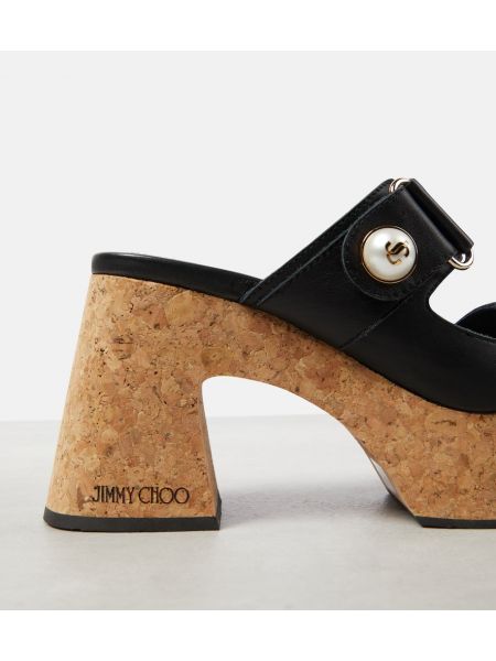 Papuci tip mules din piele cu platformă Jimmy Choo negru